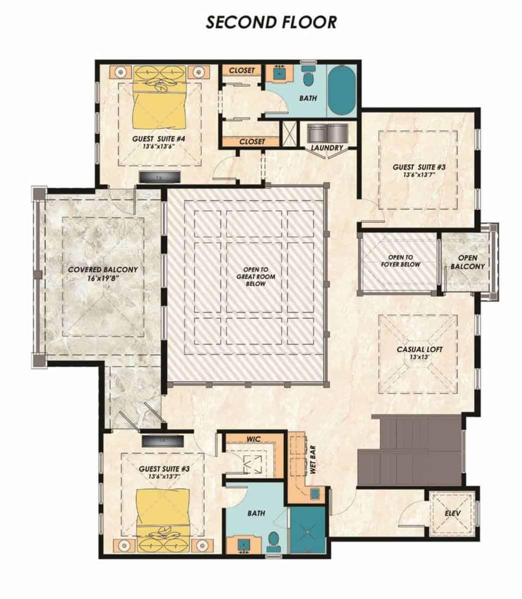 Explore the Spacious Second Floor with Dual Guest Suites and Balconies