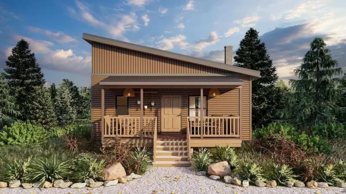 Explore the Charm of this Contemporary Cabin with a Sloped Roof