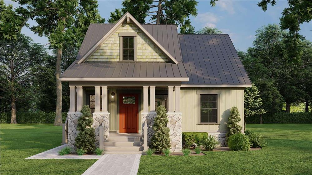 Charming Cottage with a Bold Red Door and Stone Accents