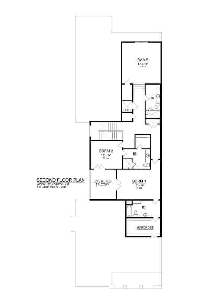 Explore This Second Floor Plan Featuring a Spacious Game Room
