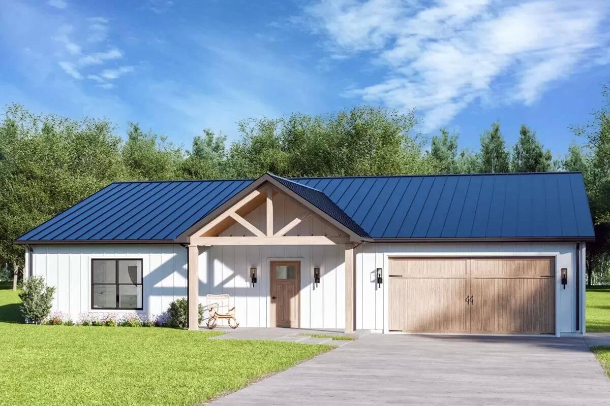 Charming Ranch Home with Bold Blue Metal Roof