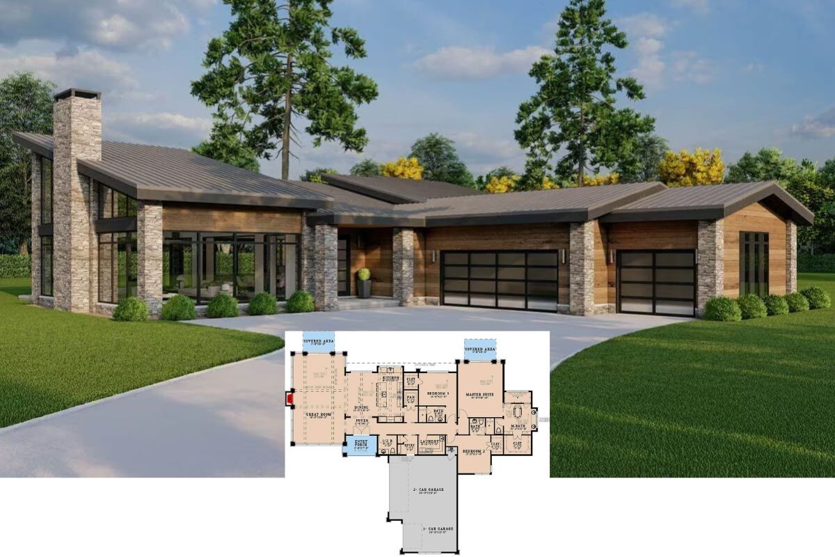 One Story Modern Home Plans Modern Style Home With 3 Bedrooms And A