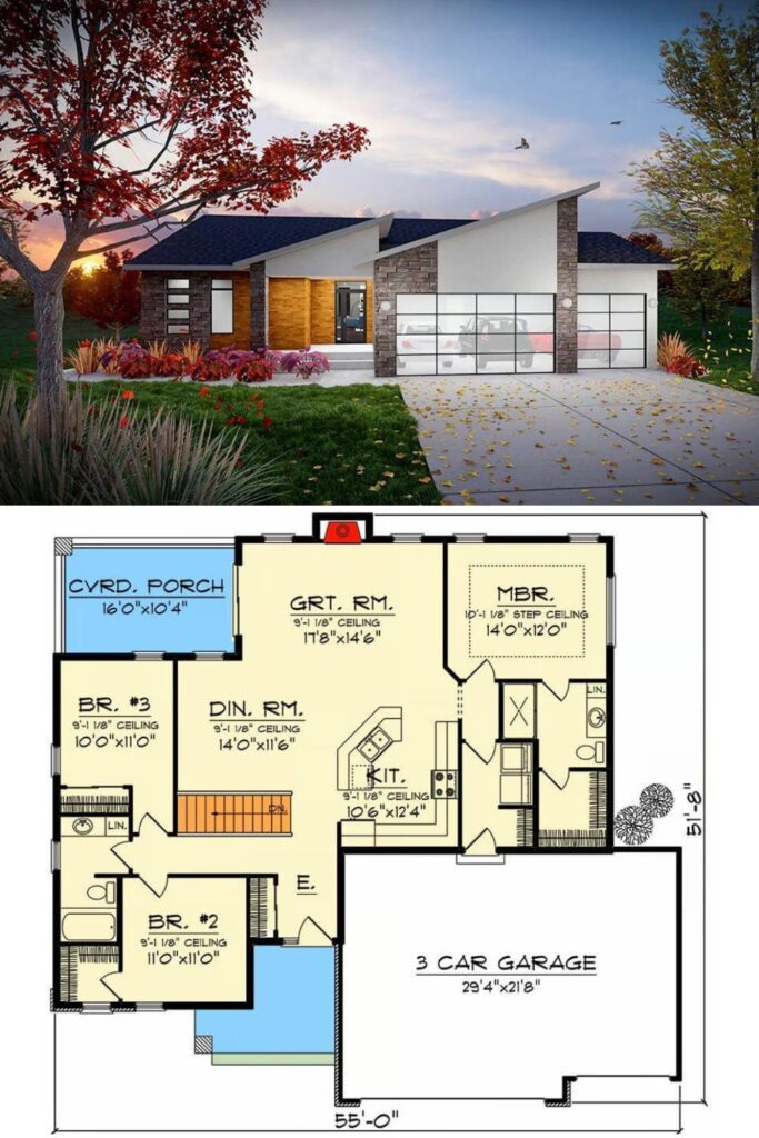 Mid-Century Modern-Style 3-Bedroom Home with 3-Car Garage and Lower ...