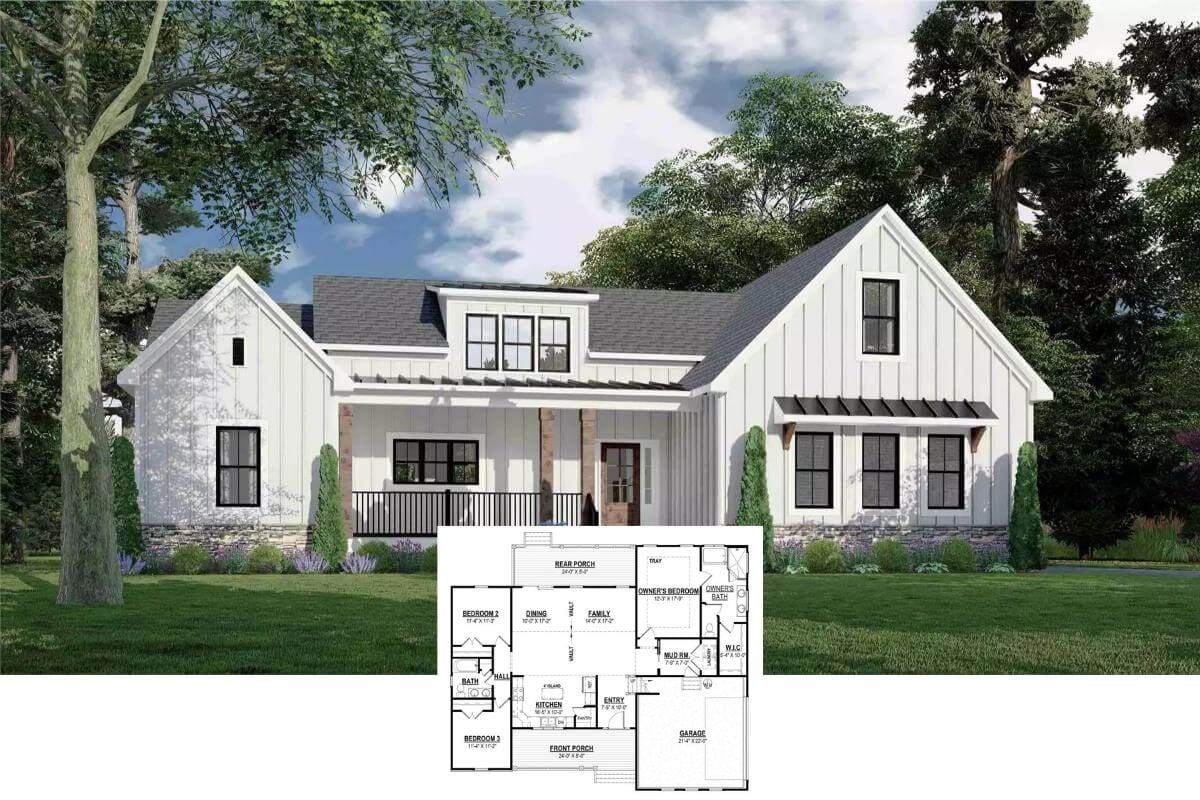 3-Bedroom Country-Style Ravenville Home with Open Living Space and Bonus Room (Floor Plan)