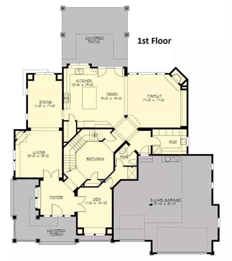 Explore This Floor Plan Featuring a Central Rotunda and Spacious Garage