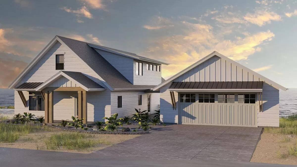 Coastal Retreat with Gabled Roofs and Expansive Ocean Views