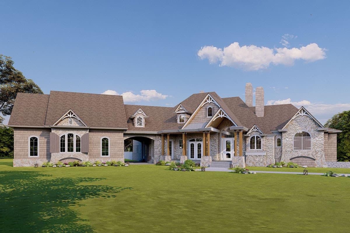 Charming Facade with Traditional Gables and Stone Accents
