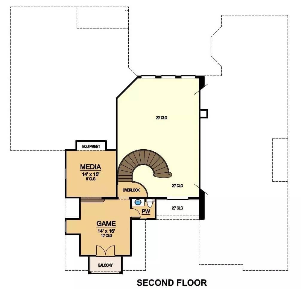 Explore This Second-Floor Entertainment Haven with Spiral Staircase