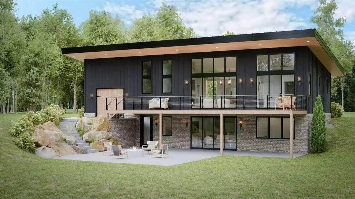 Striking Modern Home with Expansive Windows and a Sleek Balcony