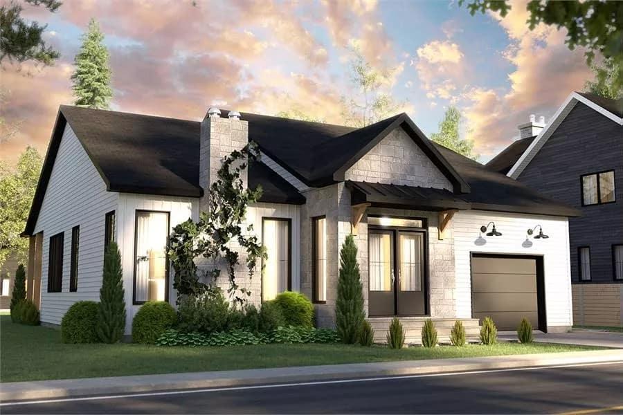 Modern Bungalow with a Charming Stone Facade