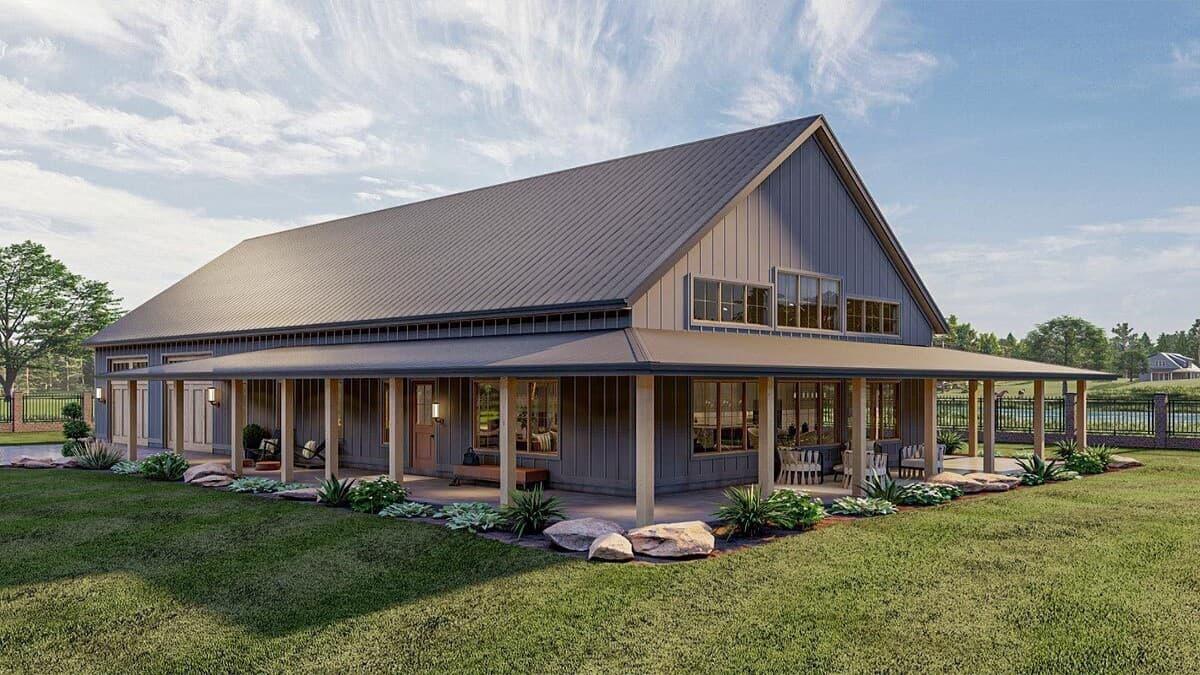Expansive Porch Wraps Around This Modern Barn-Style Home