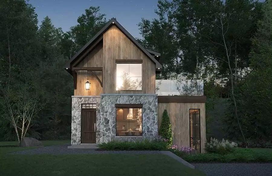 Rustic Facade with Striking Stonework and Warm Wooden Accents