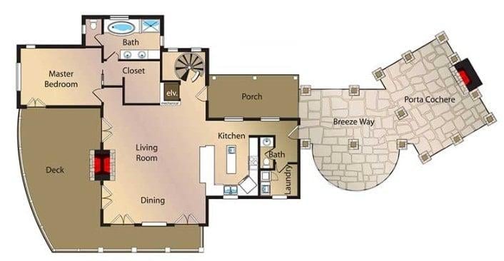 Explore This Floor Plan with a Unique Curved Deck Design