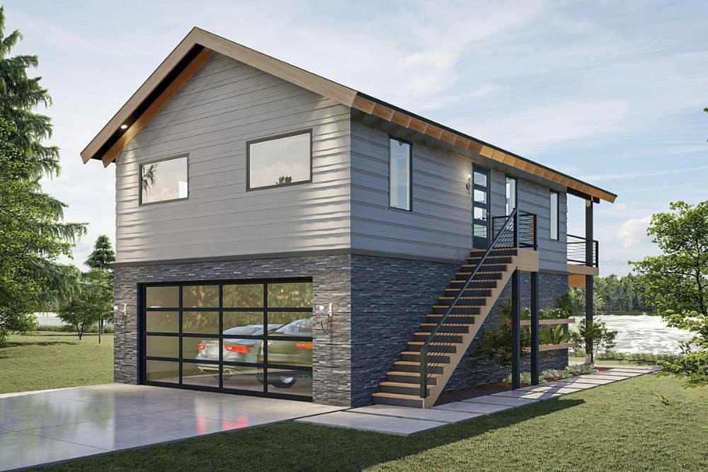 Check Out the Sleek Glass Garage Doors on This Modern Loft-Style Home