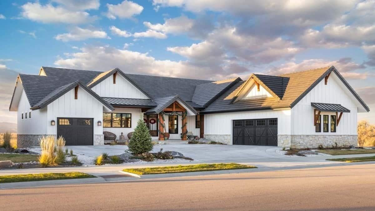 Discover the Contemporary Charm of This Farmhouse with Gabled Rooflines