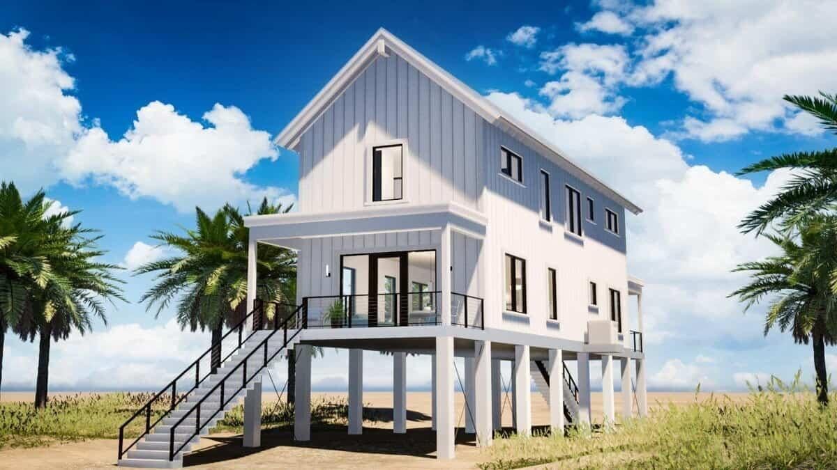 Elevated Beach House with Sleek Modern Lines