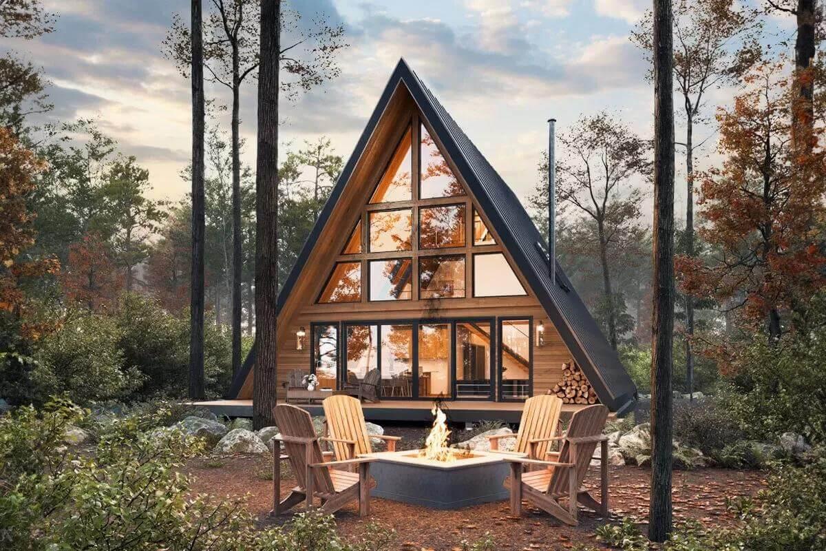 A-Frame Cabin with Inviting Fire Pit in the Woods