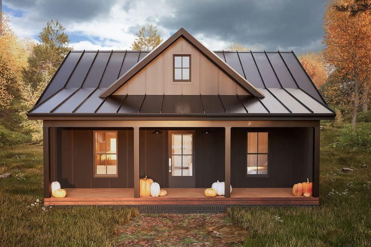 Charming Cottage with a Metal Roof and Inviting Front Porch