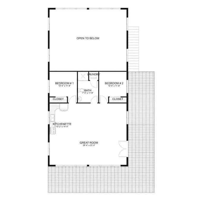 Explore the Open Layout of This Two-Bedroom Floor Plan