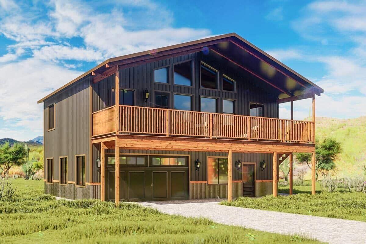Charming Cabin with a Wraparound Balcony and Rustic Detailing