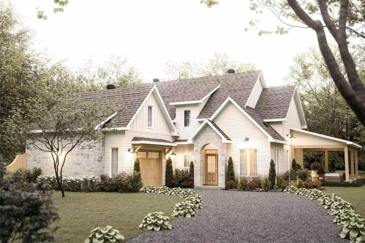 Charming Country Retreat with Gabled Roof and Stone Accents
