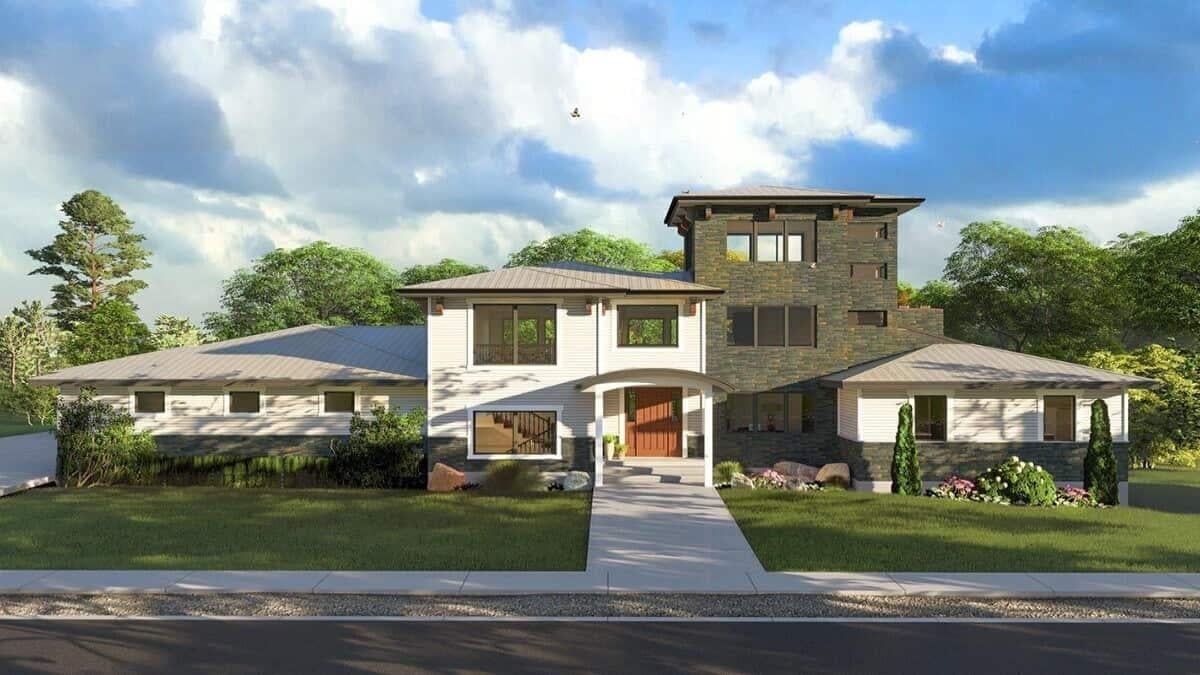 Modern Home with Distinctive Stone Tower