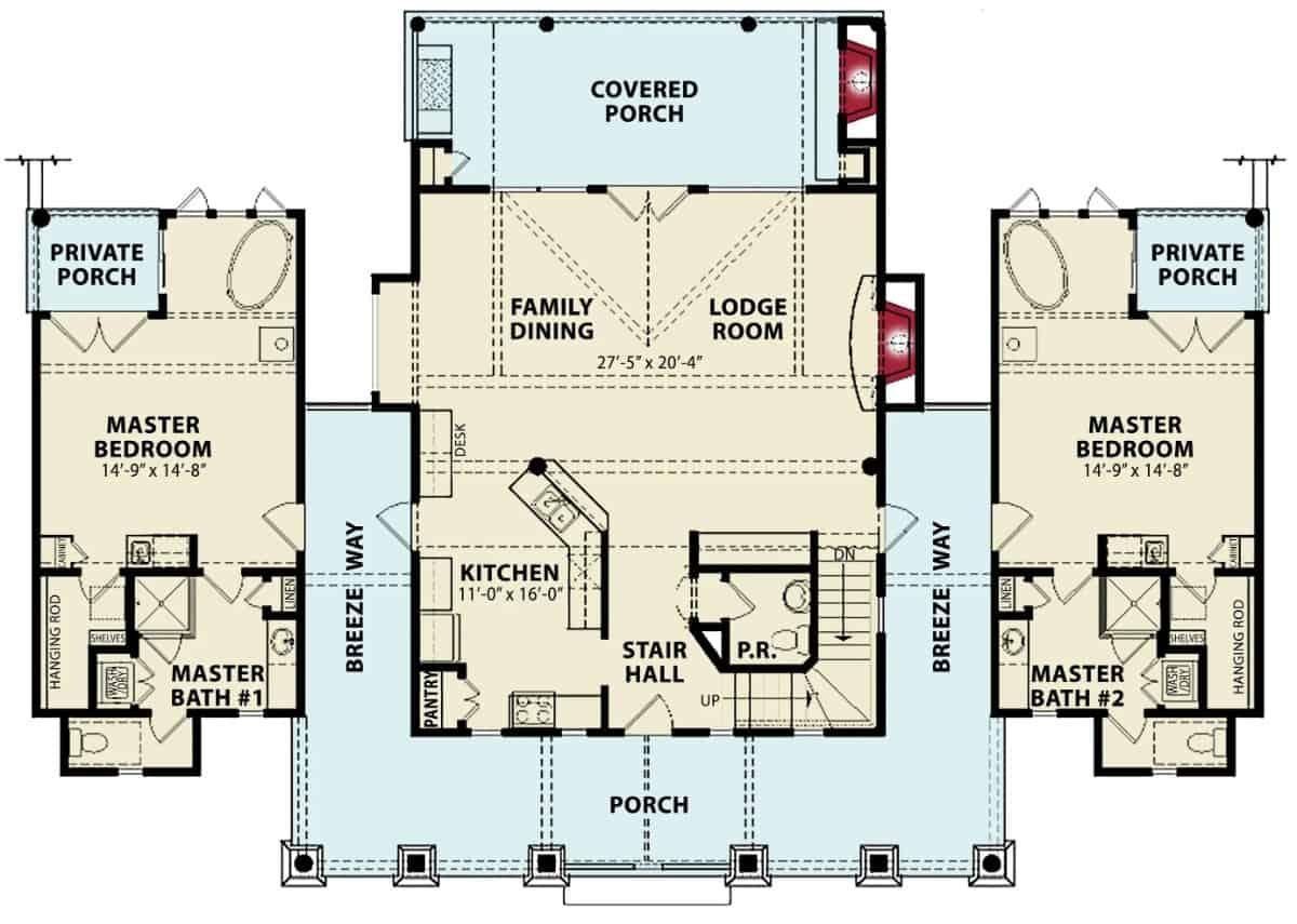Spacious Floor Plan with Dual Master Suites and Breezy Porches