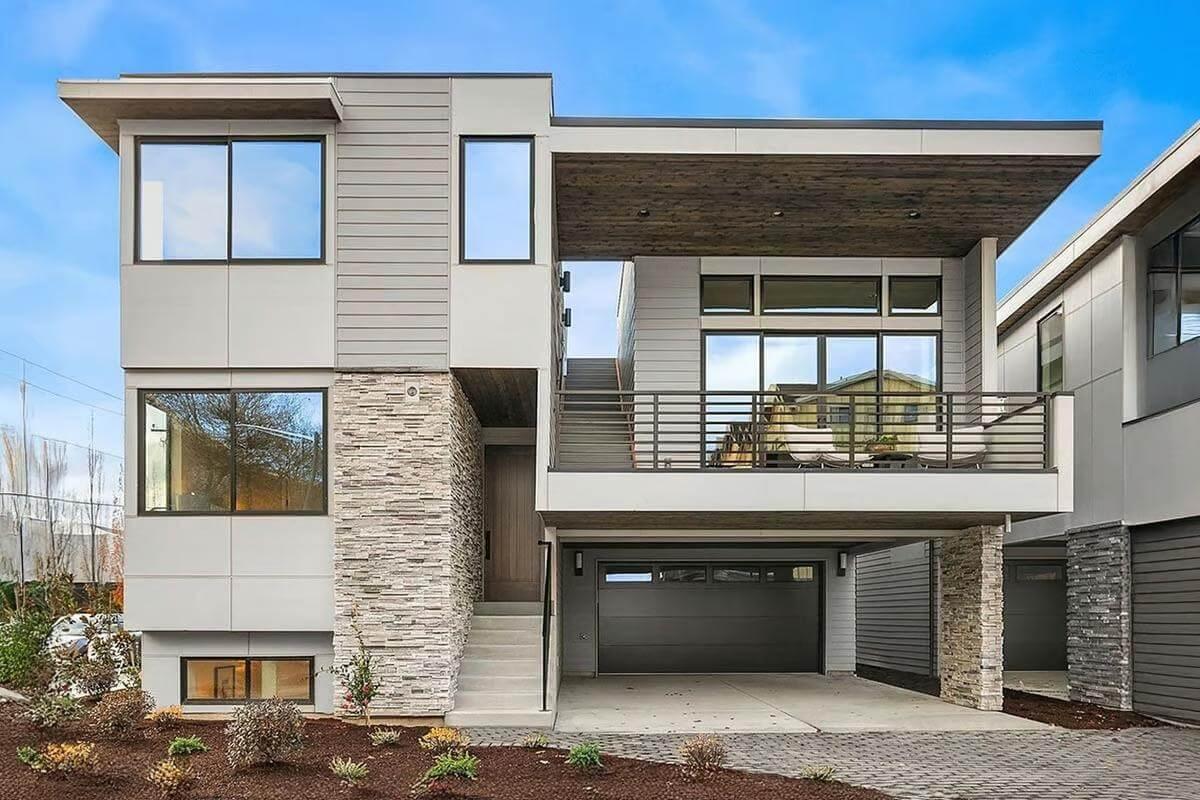 Modern Facade with Striking Stone Accent Wall