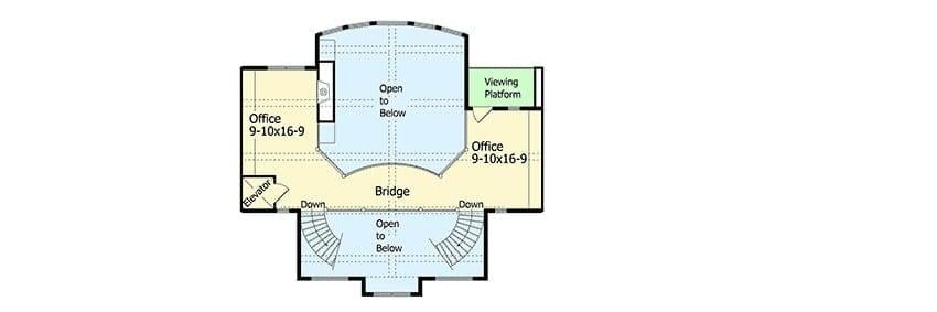 Explore This Unique Floor Plan Featuring a Central Bridge and Dual Offices