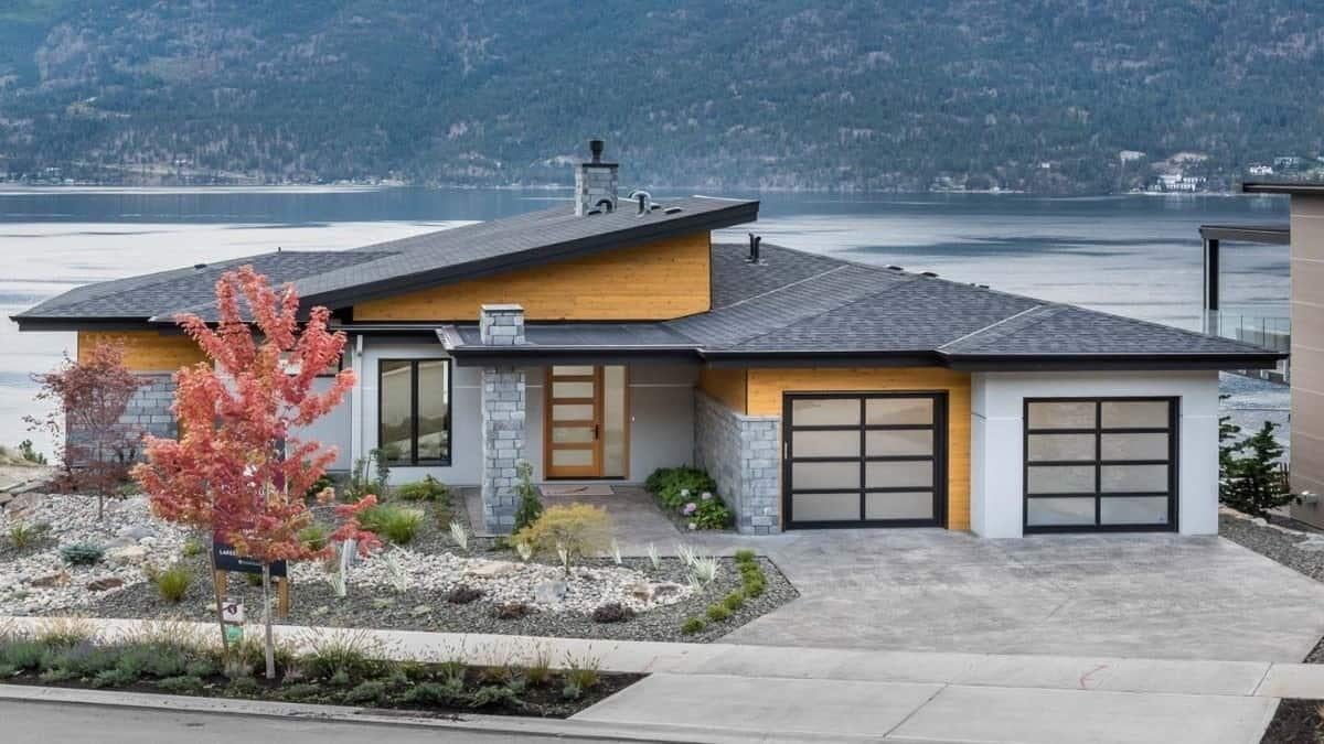 Modern Lakeside Home with Striking Angular Roofline