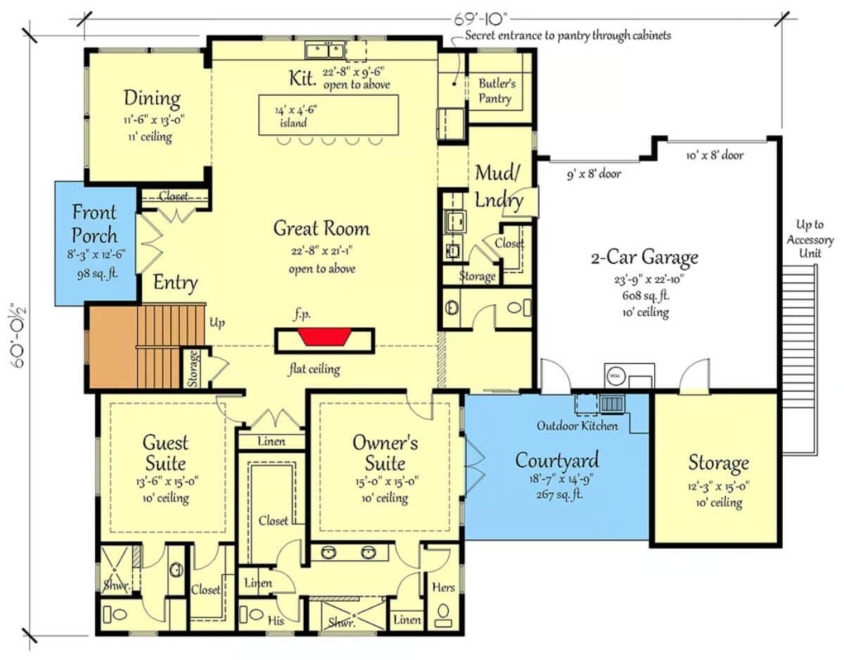 Explore the Intriguing Layout Featuring a Secret Pantry Entrance