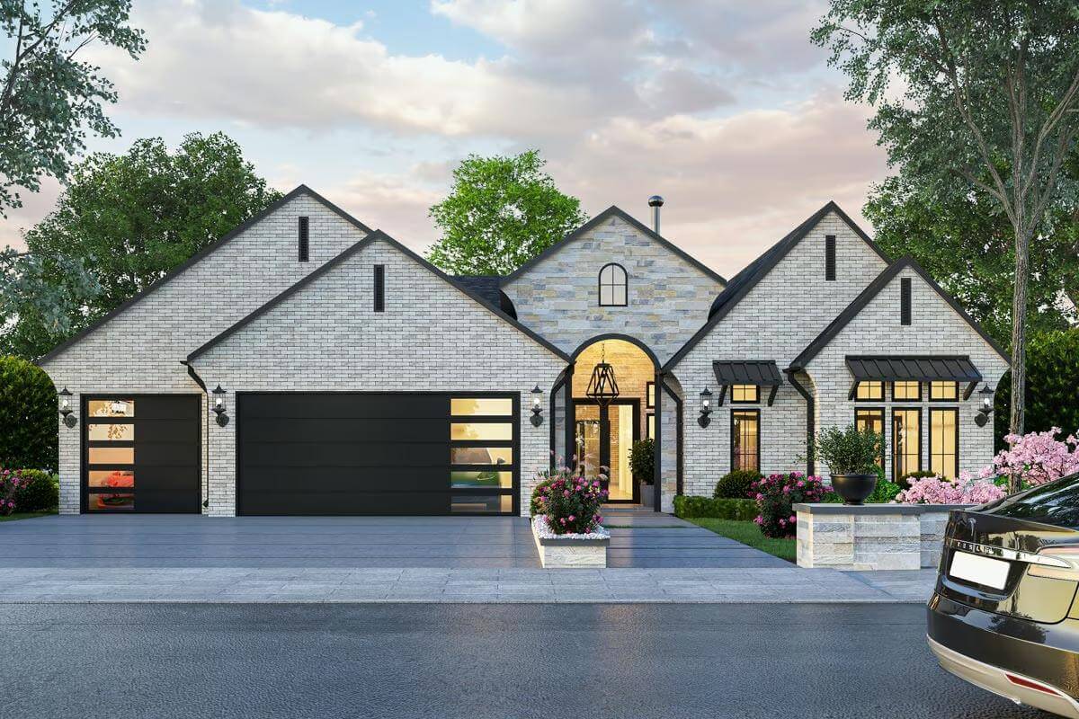 Modern 4-Bedroom French Country Ranch with Covered Patio and Optional Bonus Room (Floor Plan)