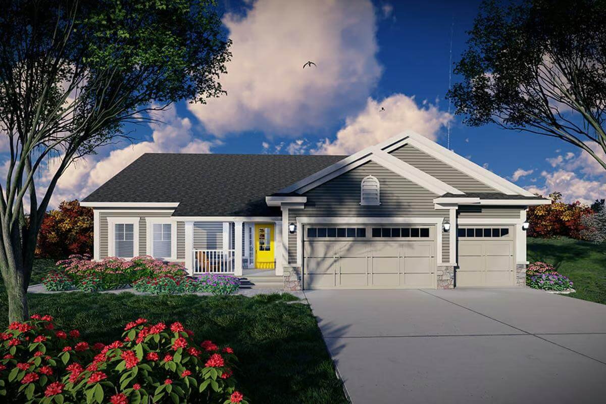 Traditional 3-Bedroom Ranch with 3-Car Garage and Optional Basement (Floor Plan)