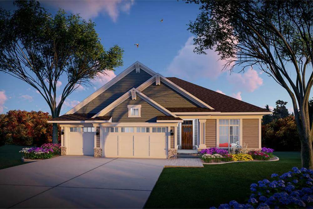 Craftsman-Style 2-Bedroom Home with 3-Car Garage and Lower Level Expansion (Floor Plan)