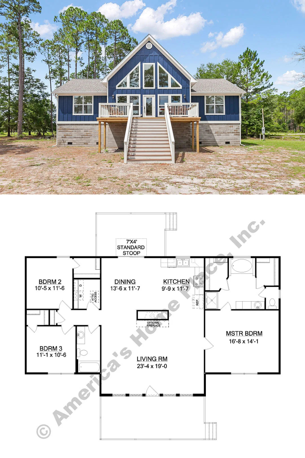 Traditional 3-Bedroom Home with Deck and Front Porch (1,667 Sq. Ft. Floor Plan)