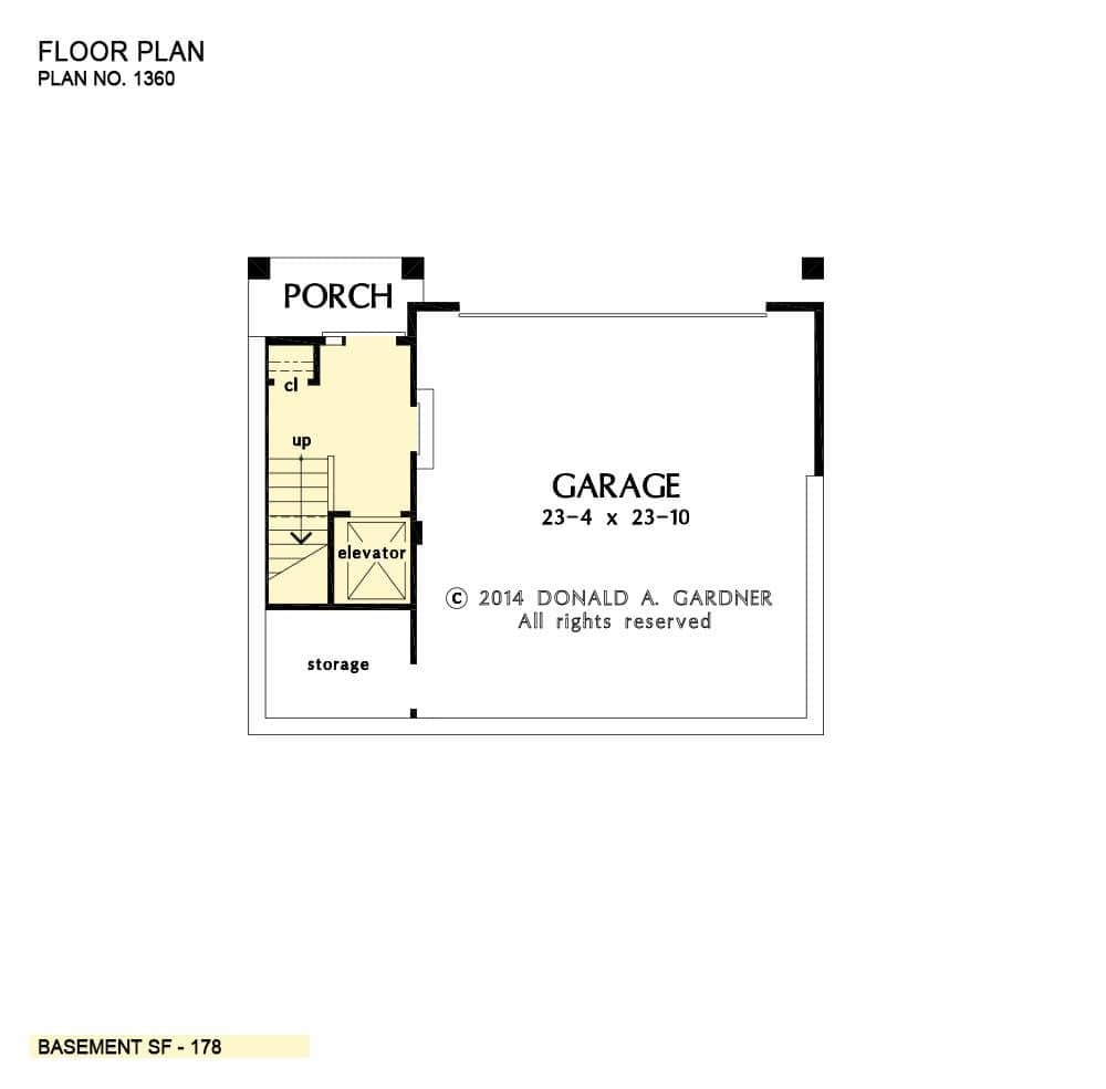 Basement Floor Plan with Spacious Garage and Elevator Access