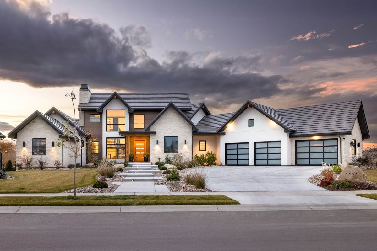 5-Bedroom Contemporary Mountain Home with Balcony and Angled 3-Car Garage (Floor Plan)