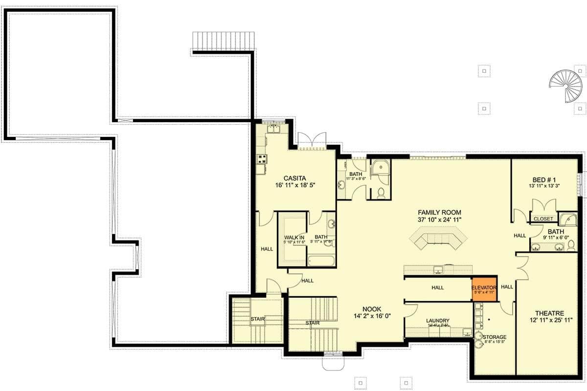 Explore This Floor Plan with a Spacious Family Room and Home Theatre