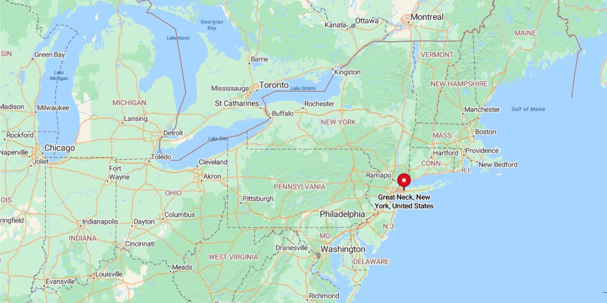 Great Neck, NY, is an affluent village in Nassau County on the North Shore of Long Island, located about 20 miles from Midtown Manhattan.