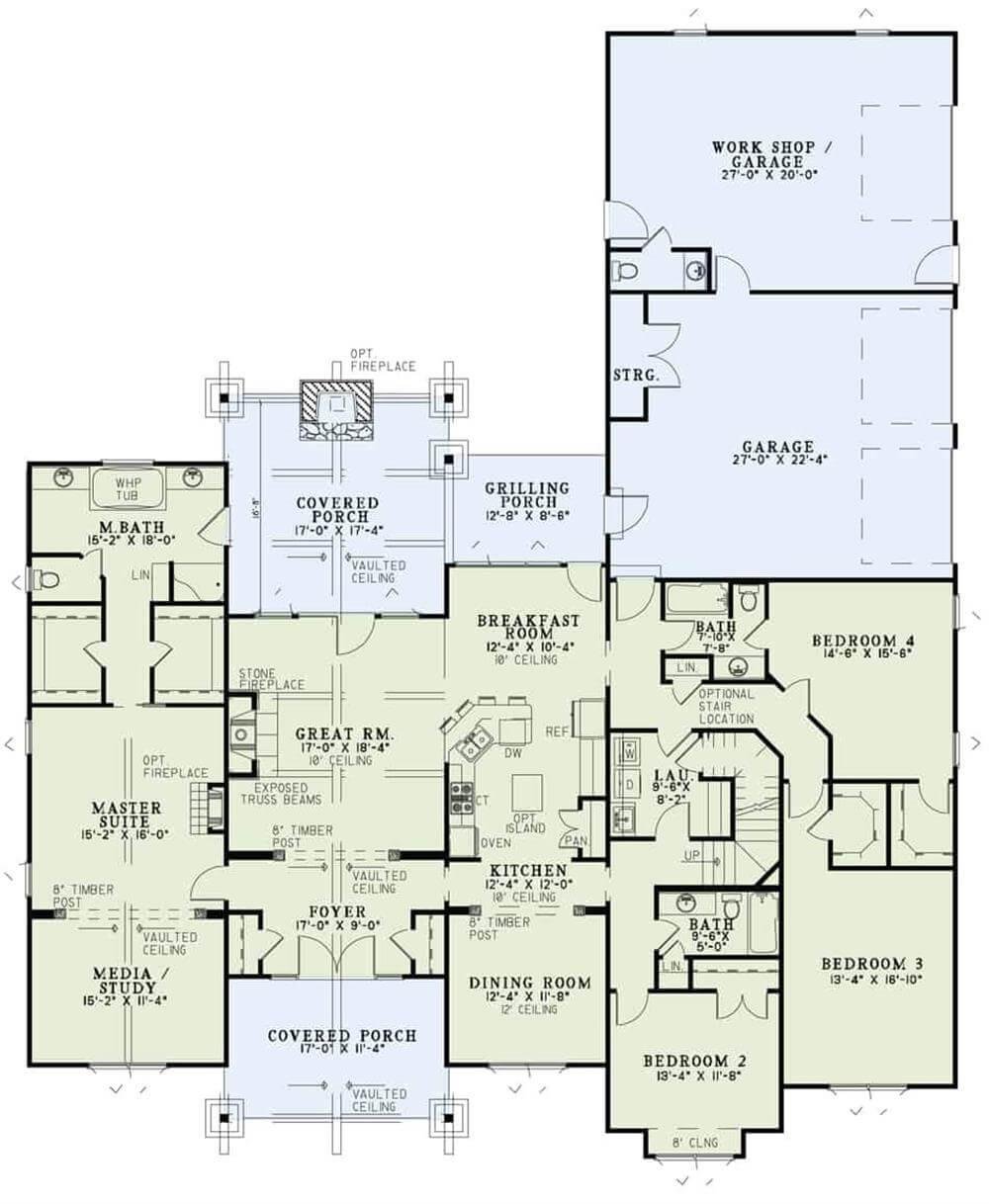 Explore the Expansive Great Room with Vaulted Ceilings and Timber Beams
