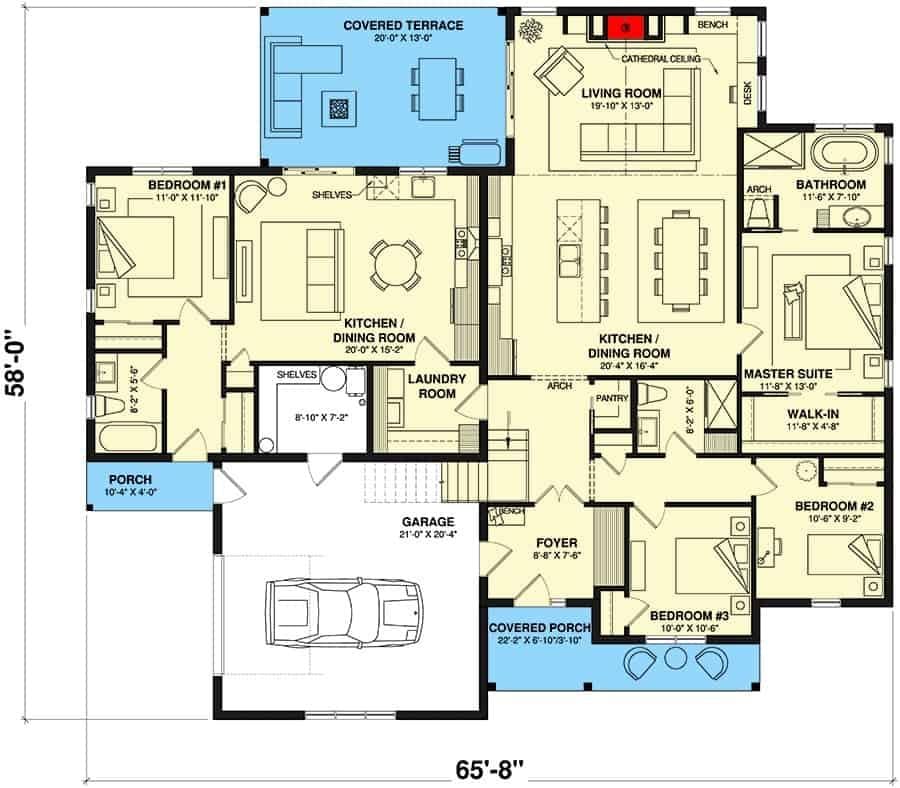 Explore This Open-Concept Floor Plan with a Cozy Covered Terrace