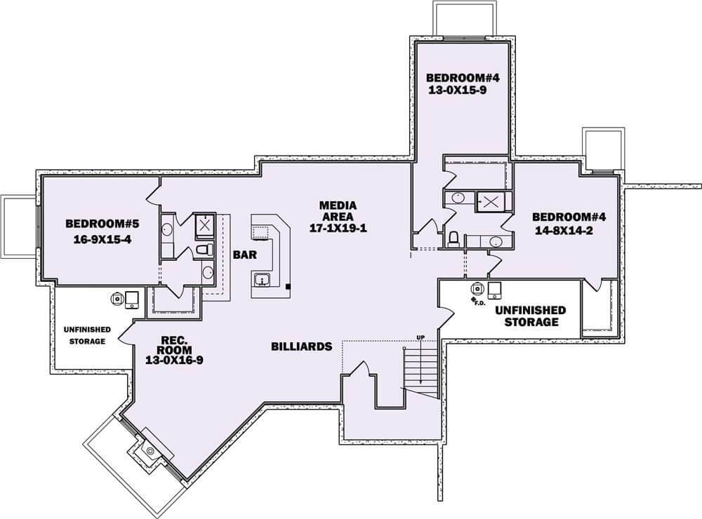 Explore This Lower Level with Media Area and Bar