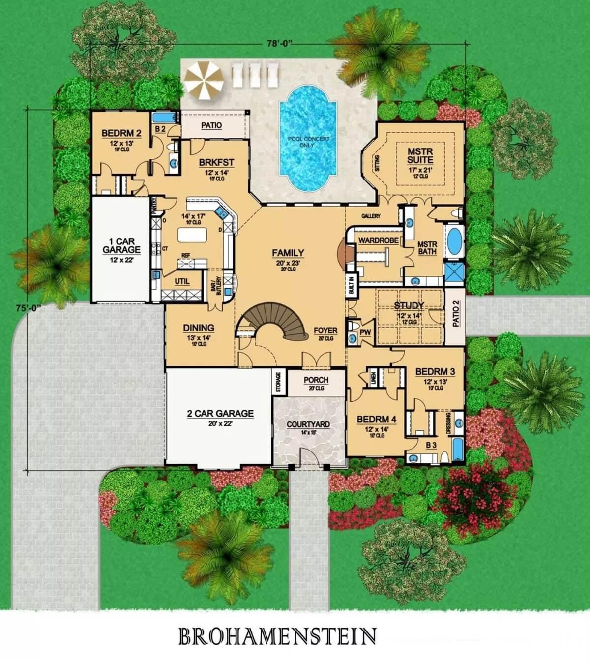 Explore This Expansive Home with a Central Courtyard