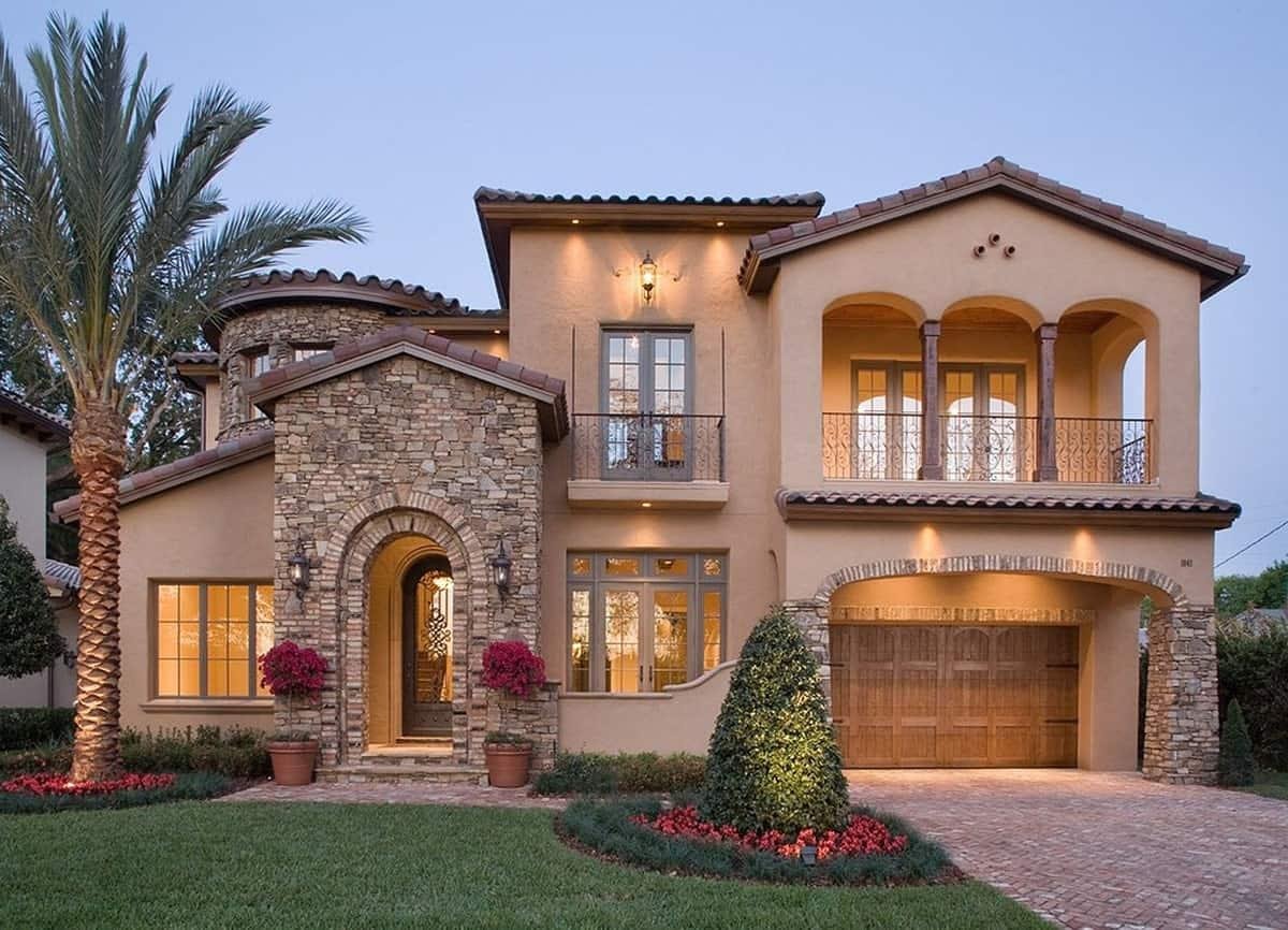 Mediterranean-Style Home with a Striking Stone Facade