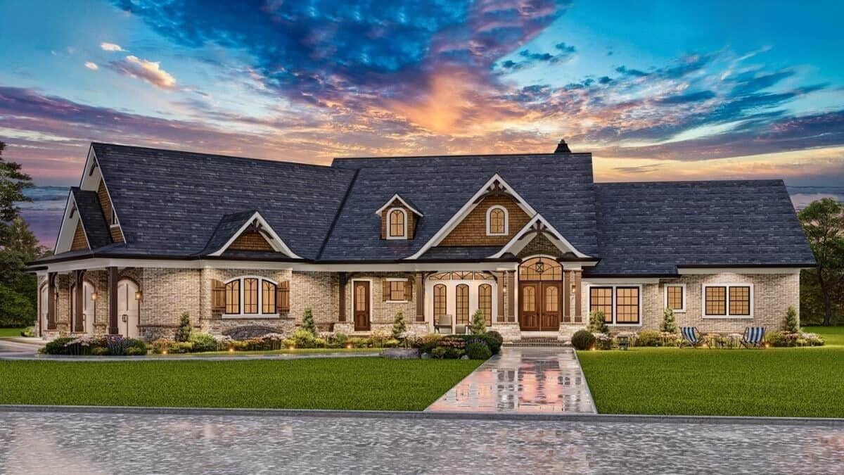 Charming Brick Facade with Dormer Windows and a Welcoming Pathway