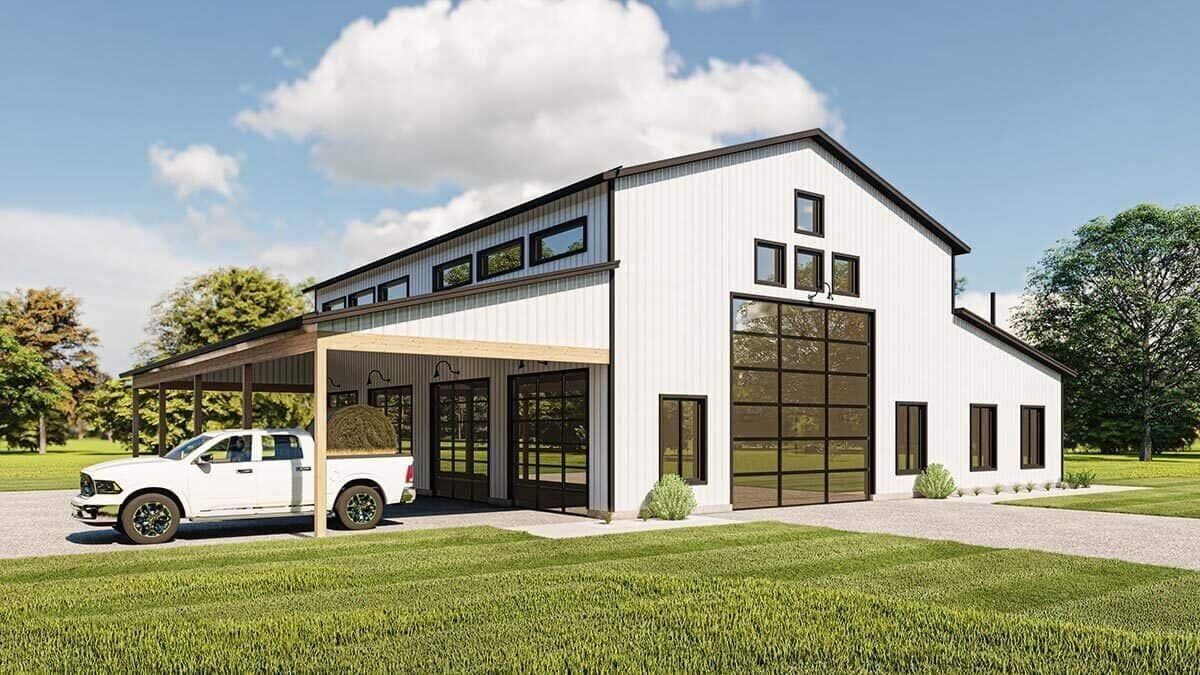 Modern Barn-Style Home with Striking Glass Garage Doors