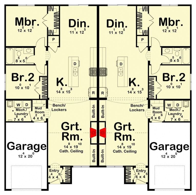 Explore the Symmetrical Design of This Duplex Floor Plan