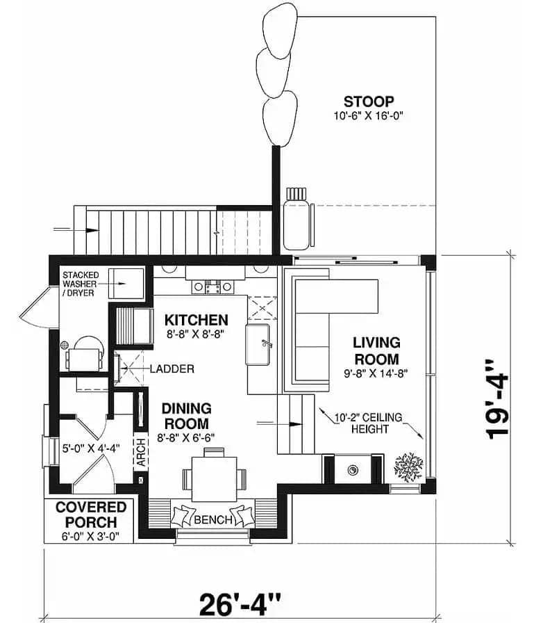 Compact Floor Plan with Efficient Layout and Covered Porch Entry