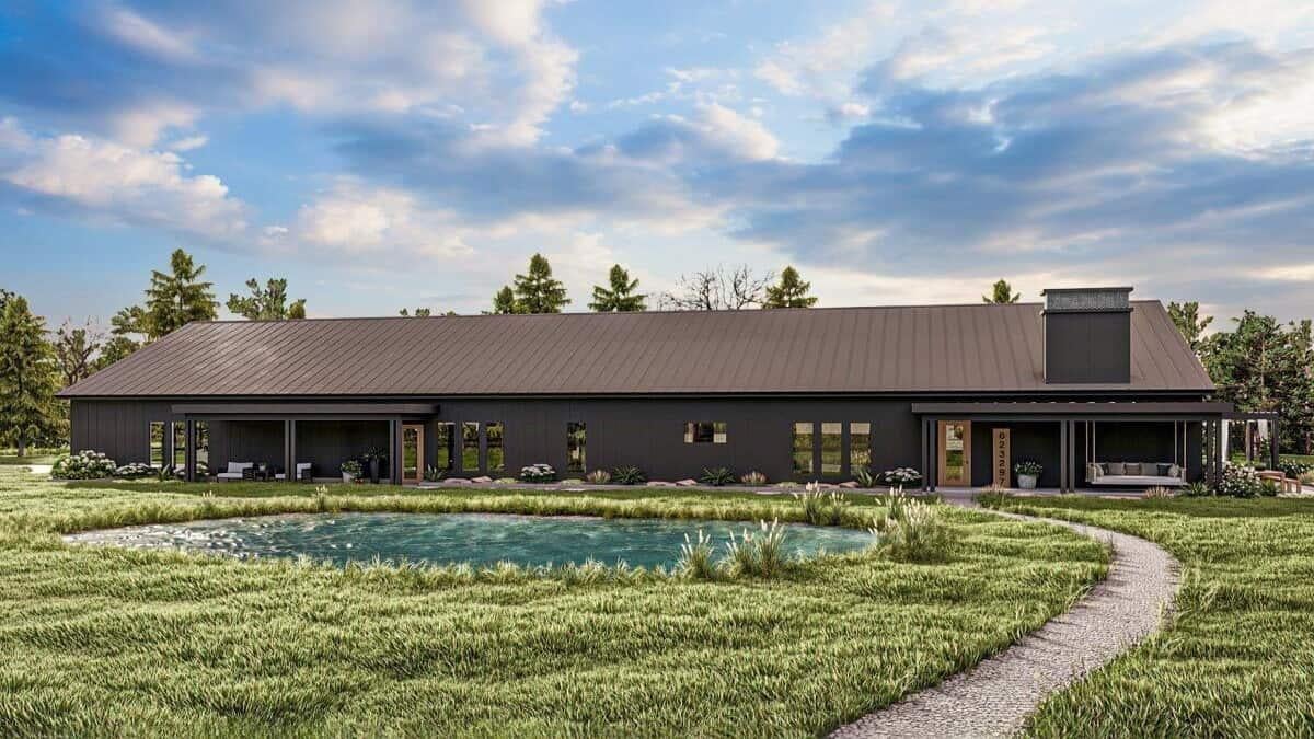 Modern Barn-Style Home with a Tranquil Pond View