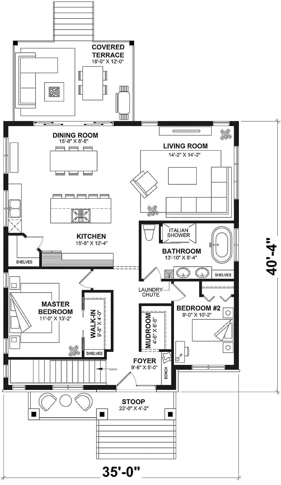 Explore the Open Flow from Kitchen to Terrace in This Floor Plan